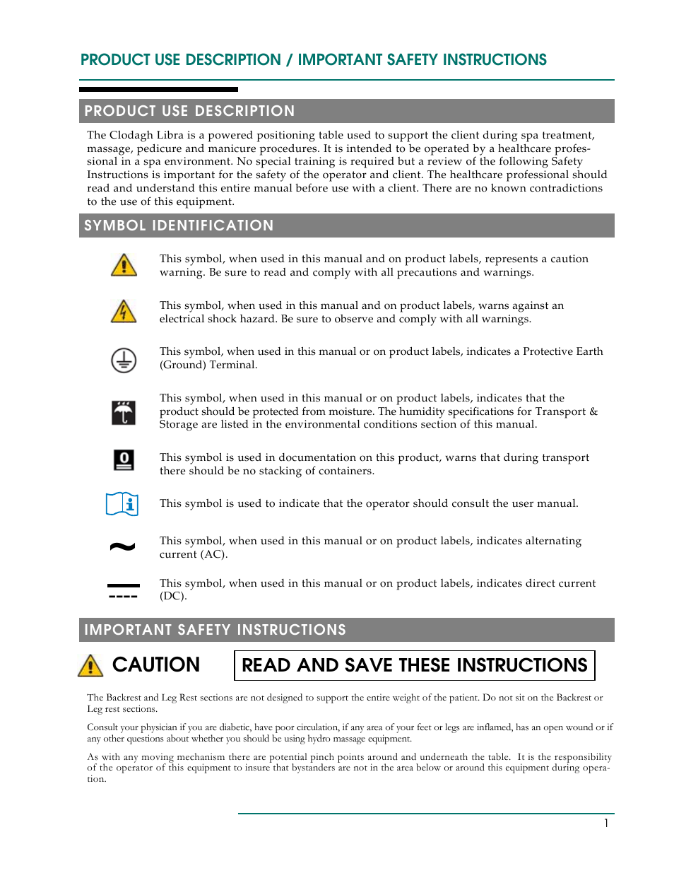 Caution, Read and save these instructions | Oakworks Clodagh Libra User Manual | Page 4 / 24