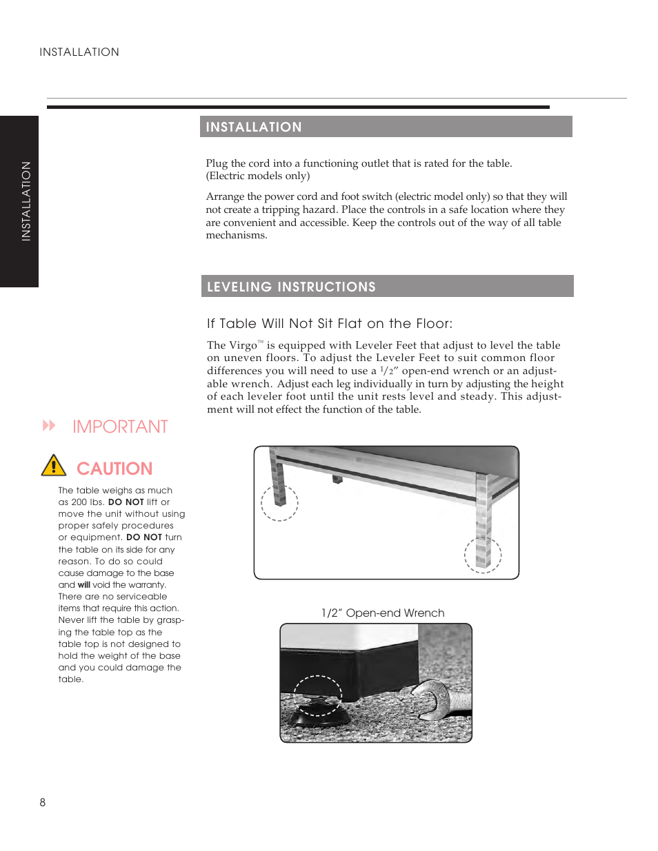 Caution, Important | Oakworks Clodagh Virgo User Manual | Page 10 / 20