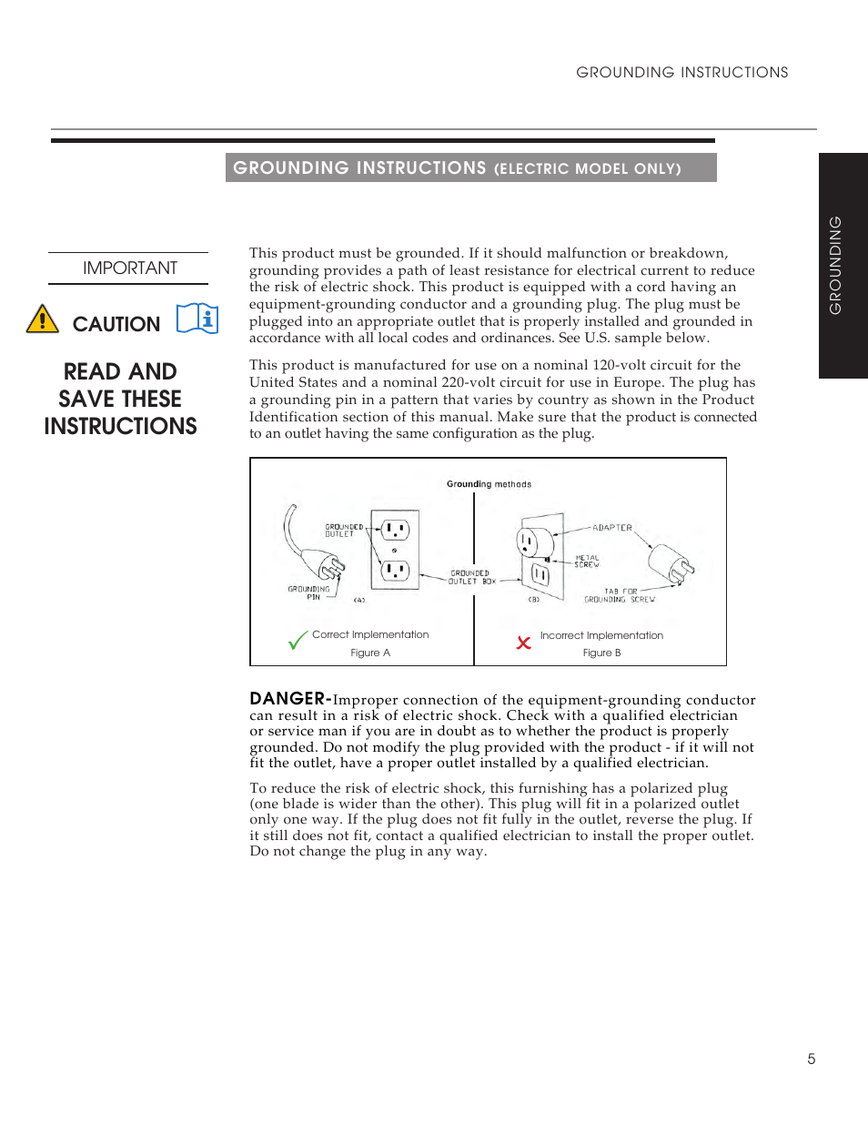 Read and save these instructions, Caution | Oakworks Clodagh Virgo User Manual | Page 7 / 20