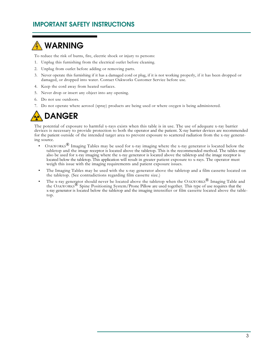 Warning, Danger, Important safety instructions | Oakworks DTPM300 User Manual | Page 6 / 24
