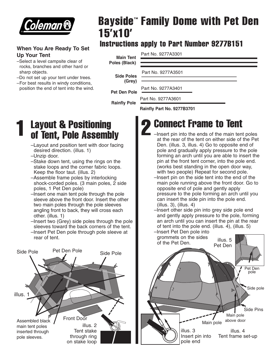 Coleman Tent 9277B151 User Manual | 2 pages