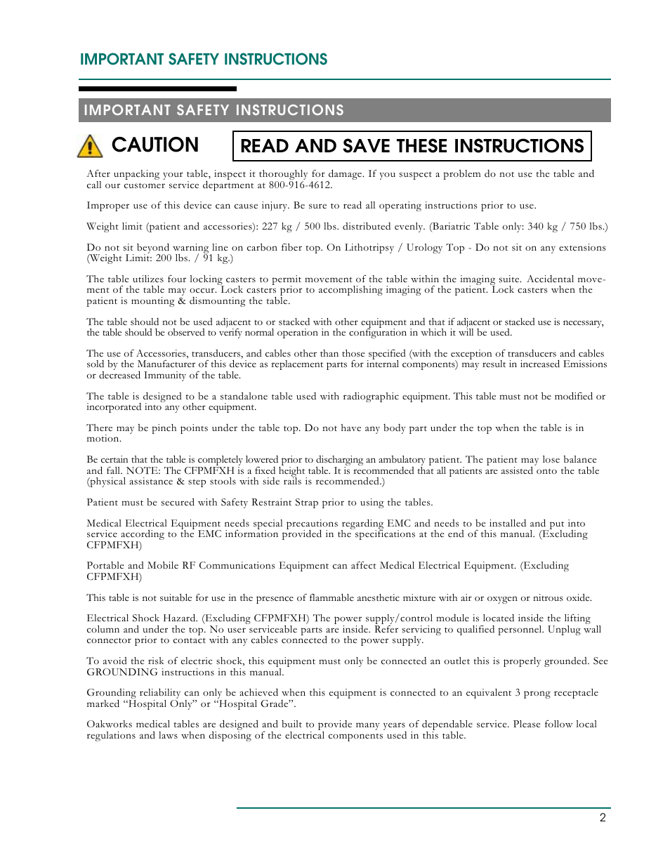 Caution, Read and save these instructions, Important safety instructions | Oakworks CFLU401 User Manual | Page 5 / 40