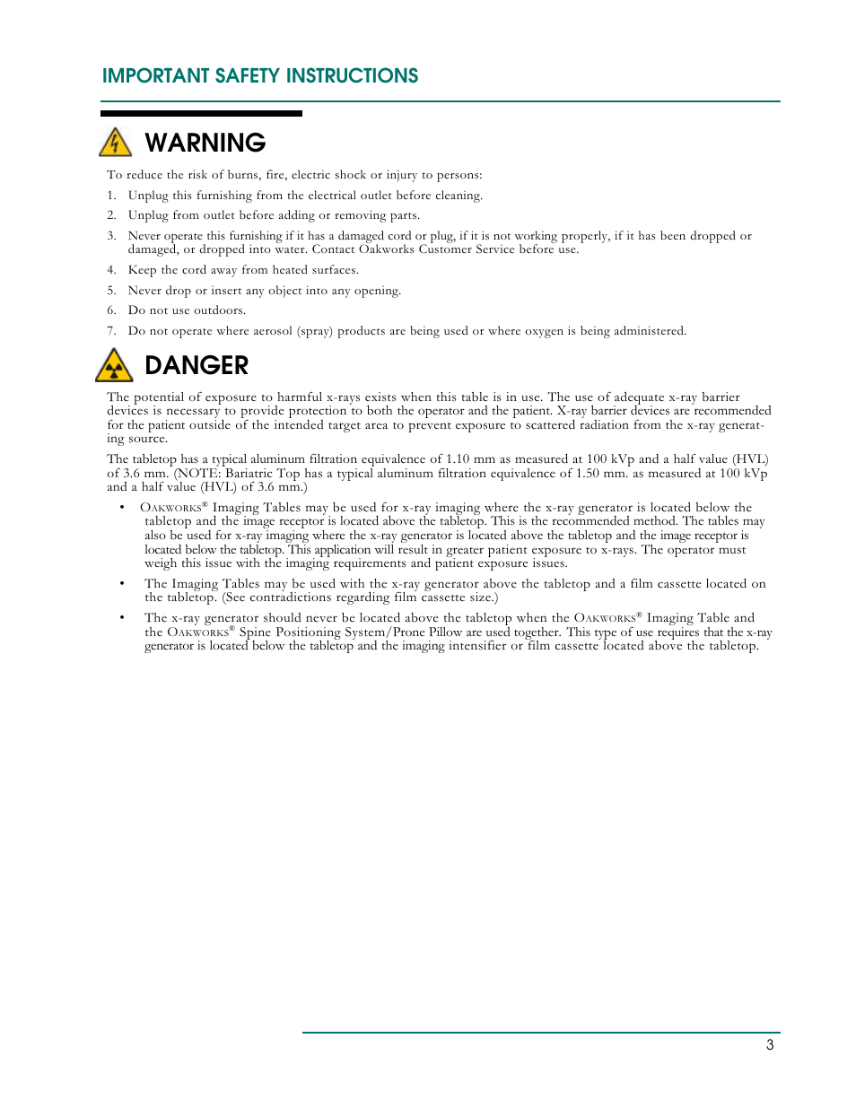 Warning, Danger, Important safety instructions | Oakworks CFLU401 User Manual | Page 6 / 40