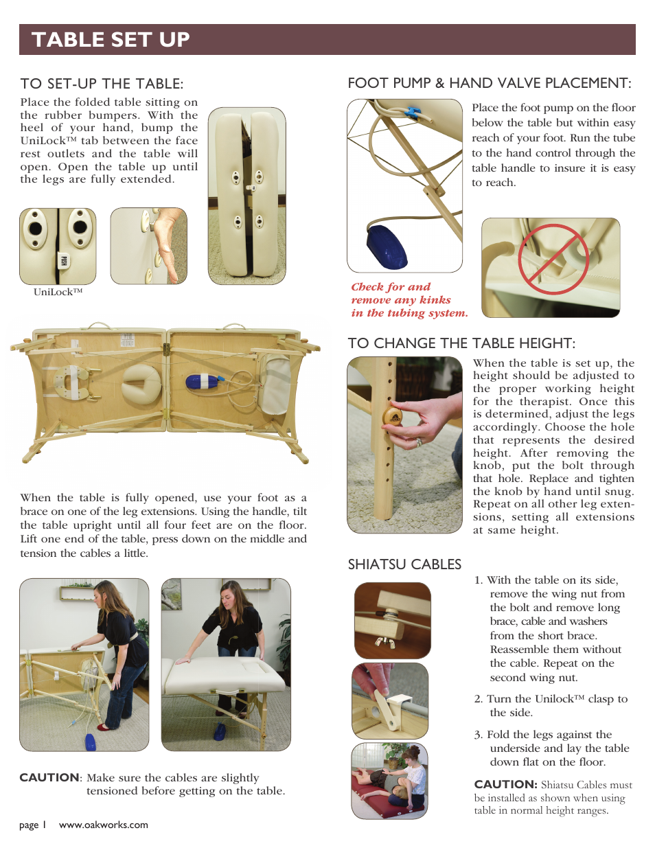 Table set up | Oakworks Nova with ABC System Table Set Up and Care User Manual | Page 2 / 4