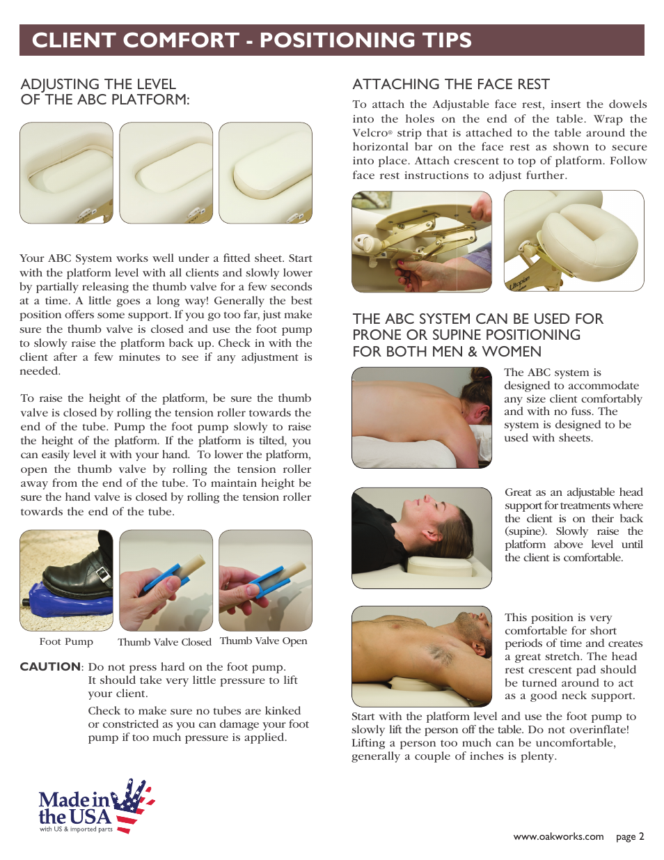 Client comfort - positioning tips | Oakworks Nova with ABC System Table Set Up and Care User Manual | Page 3 / 4