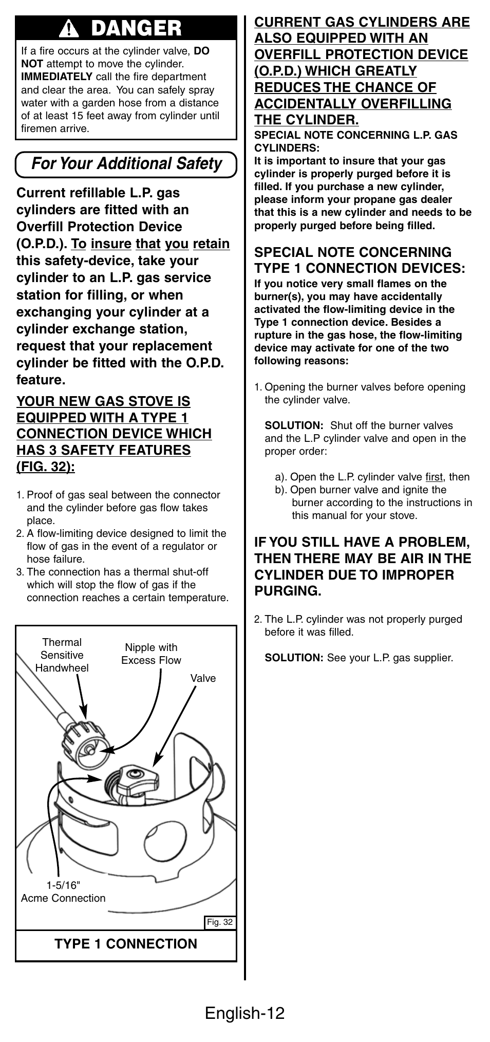 Danger, English-12, For your additional safety | Type 1 connection | Coleman 9422 Series User Manual | Page 13 / 16