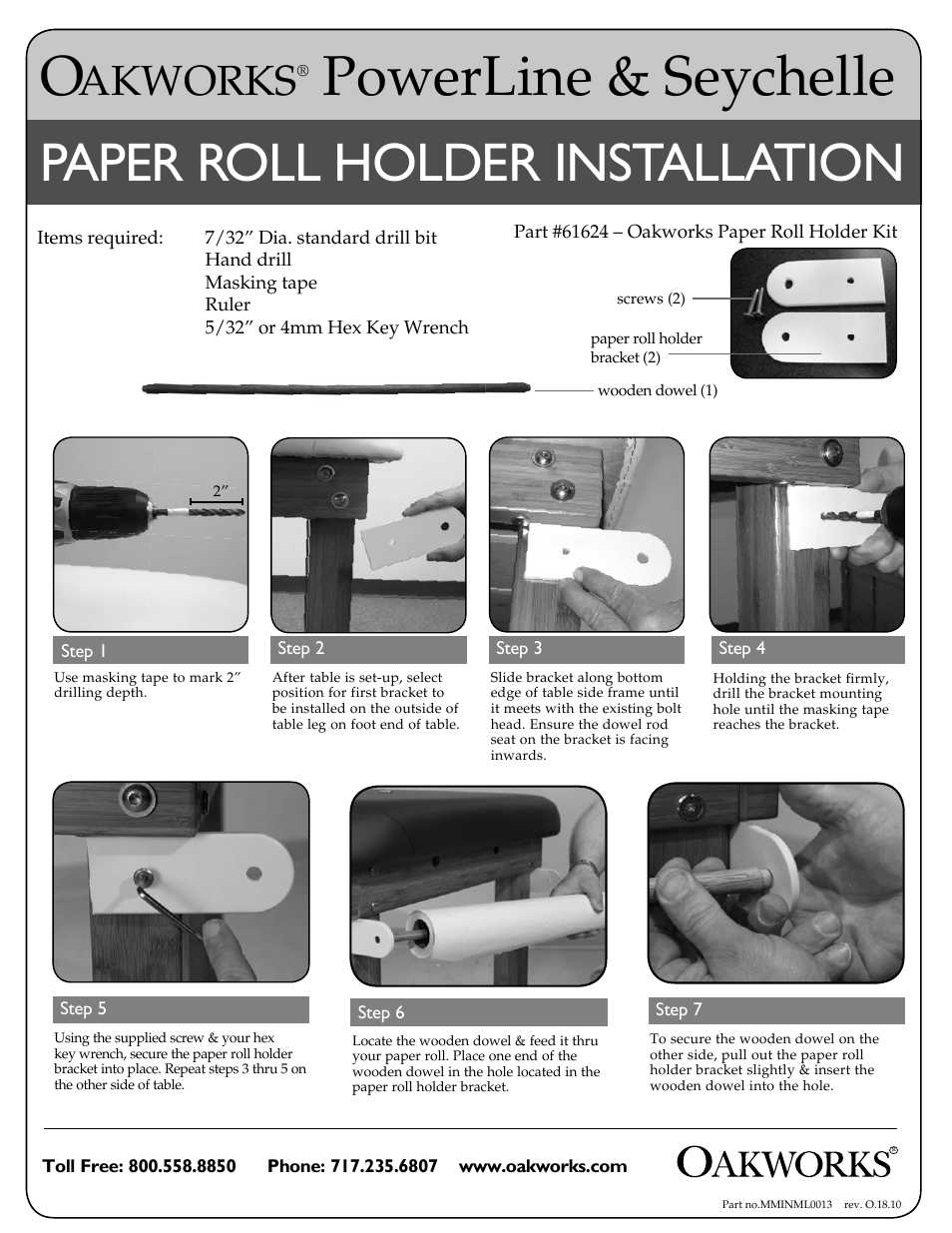 Oakworks Paper Roll Holder for Treatment Tables User Manual | 1 page