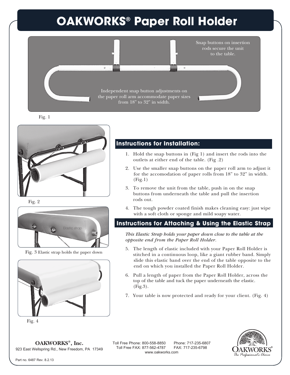 Oakworks Paper Roll Holder User Manual | 1 page