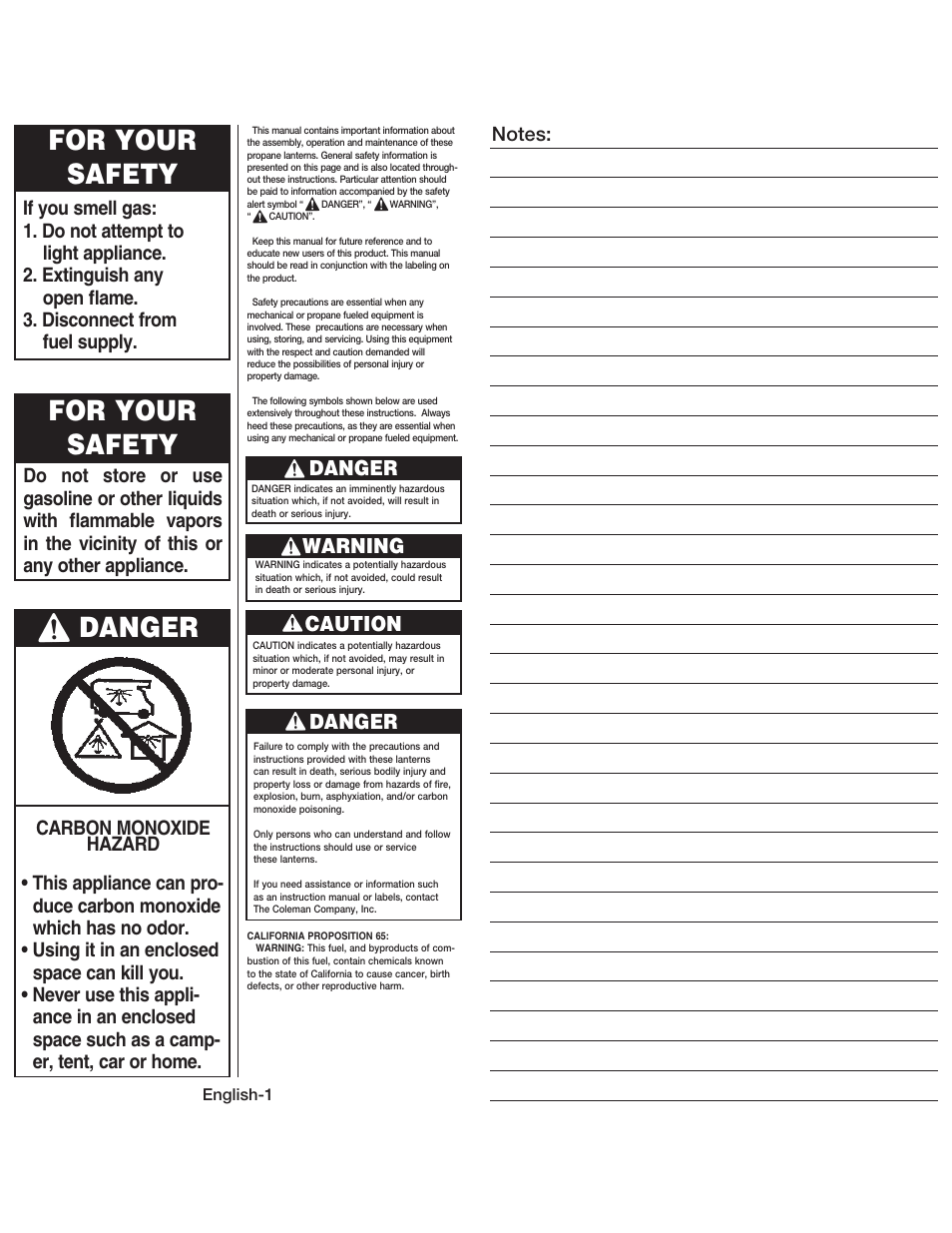 For your safety, Danger | Coleman 5178 User Manual | Page 2 / 12