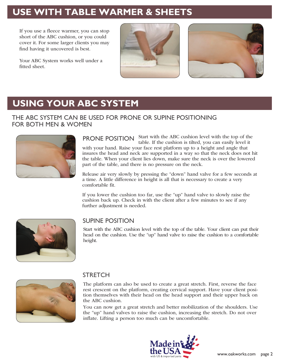 Use with table warmer & sheets, Using your abc system | Oakworks Powered ABC User Manual | Page 3 / 4