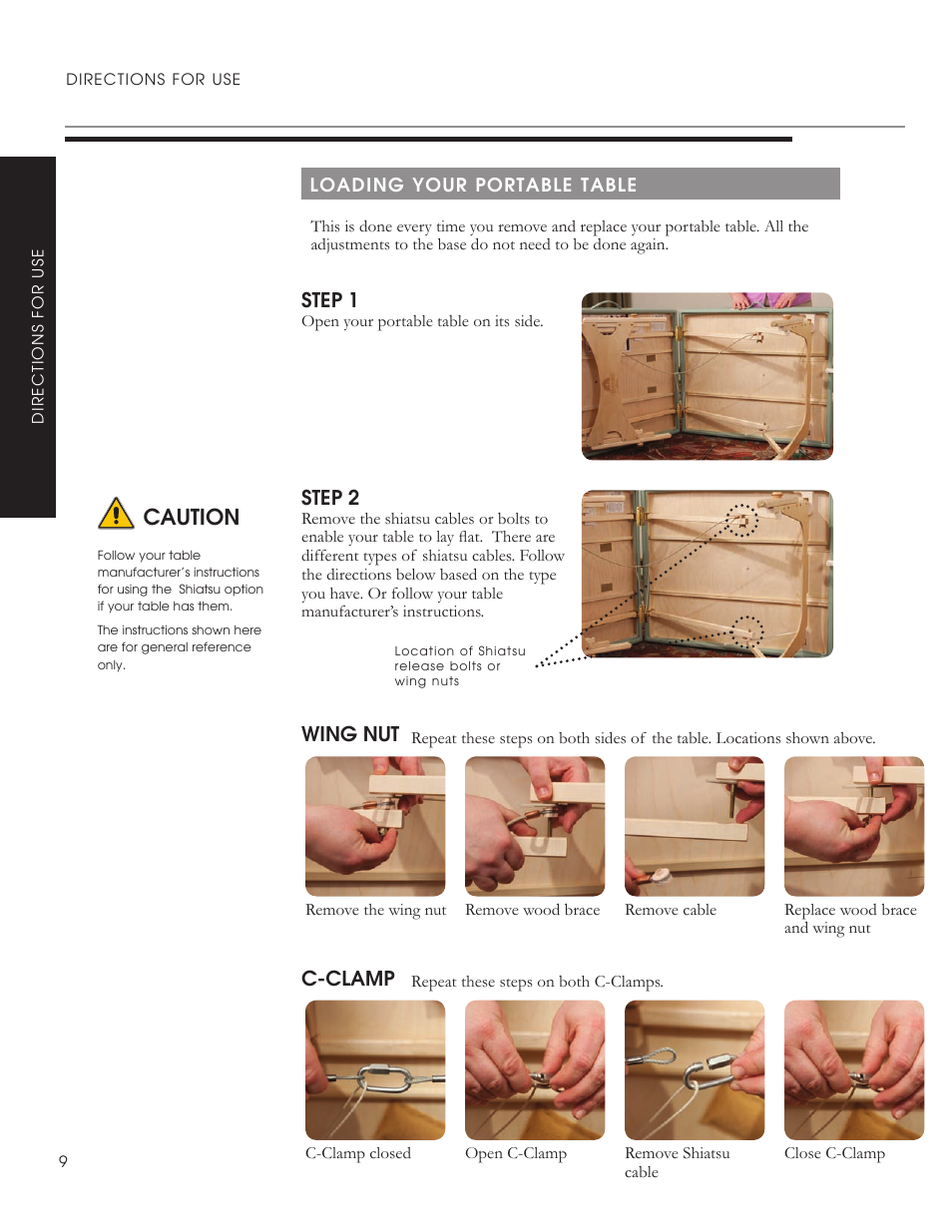 Caution, Step 1, Step 2 | Wing nut, C-clamp | Oakworks ProLuxe Convertible User Manual | Page 12 / 20