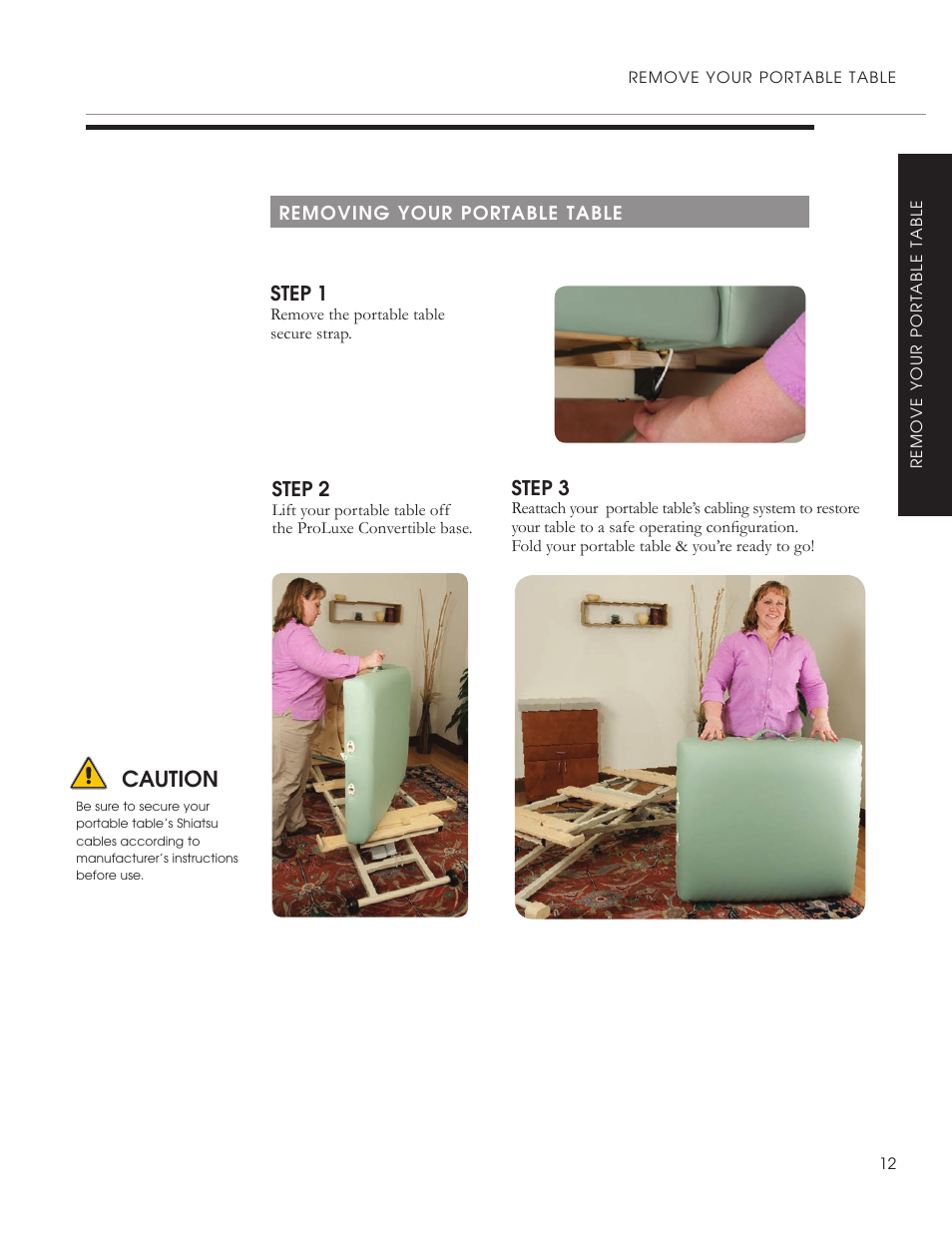 Caution, Step 1, Step 3 | Step 2 | Oakworks ProLuxe Convertible User Manual | Page 15 / 20