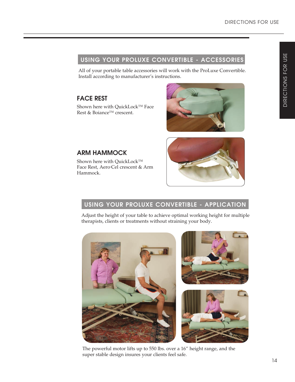 Face rest, Arm hammock | Oakworks ProLuxe Convertible User Manual | Page 17 / 20