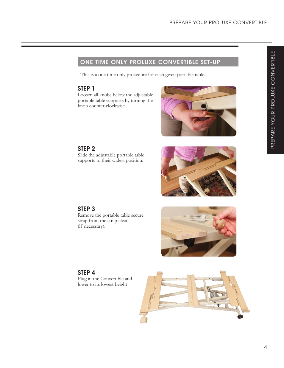 Step 1, Step 2, Step 3 | Step 4 | Oakworks ProLuxe Convertible User Manual | Page 7 / 20