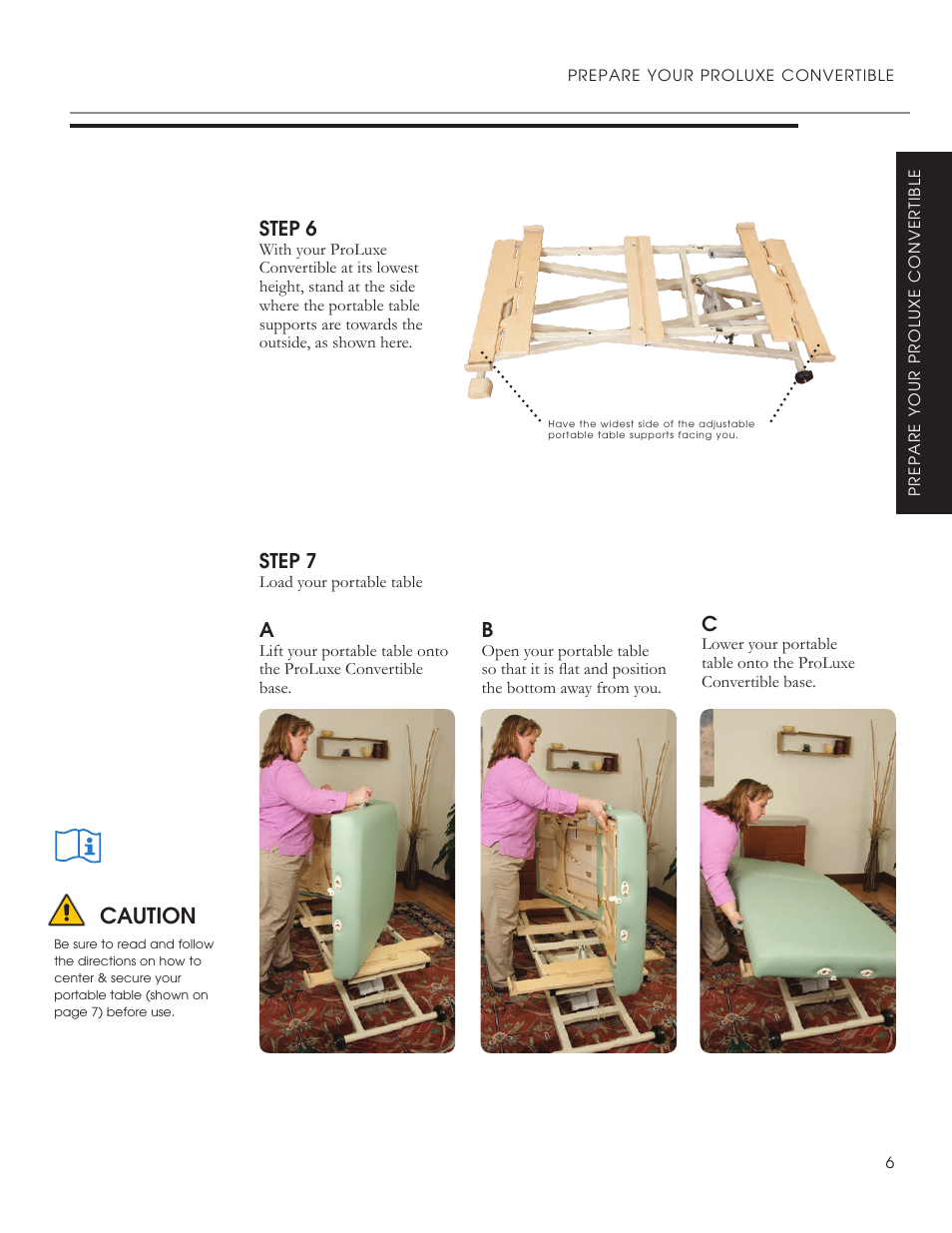 Caution, Step 6, Step 7 | Oakworks ProLuxe Convertible User Manual | Page 9 / 20