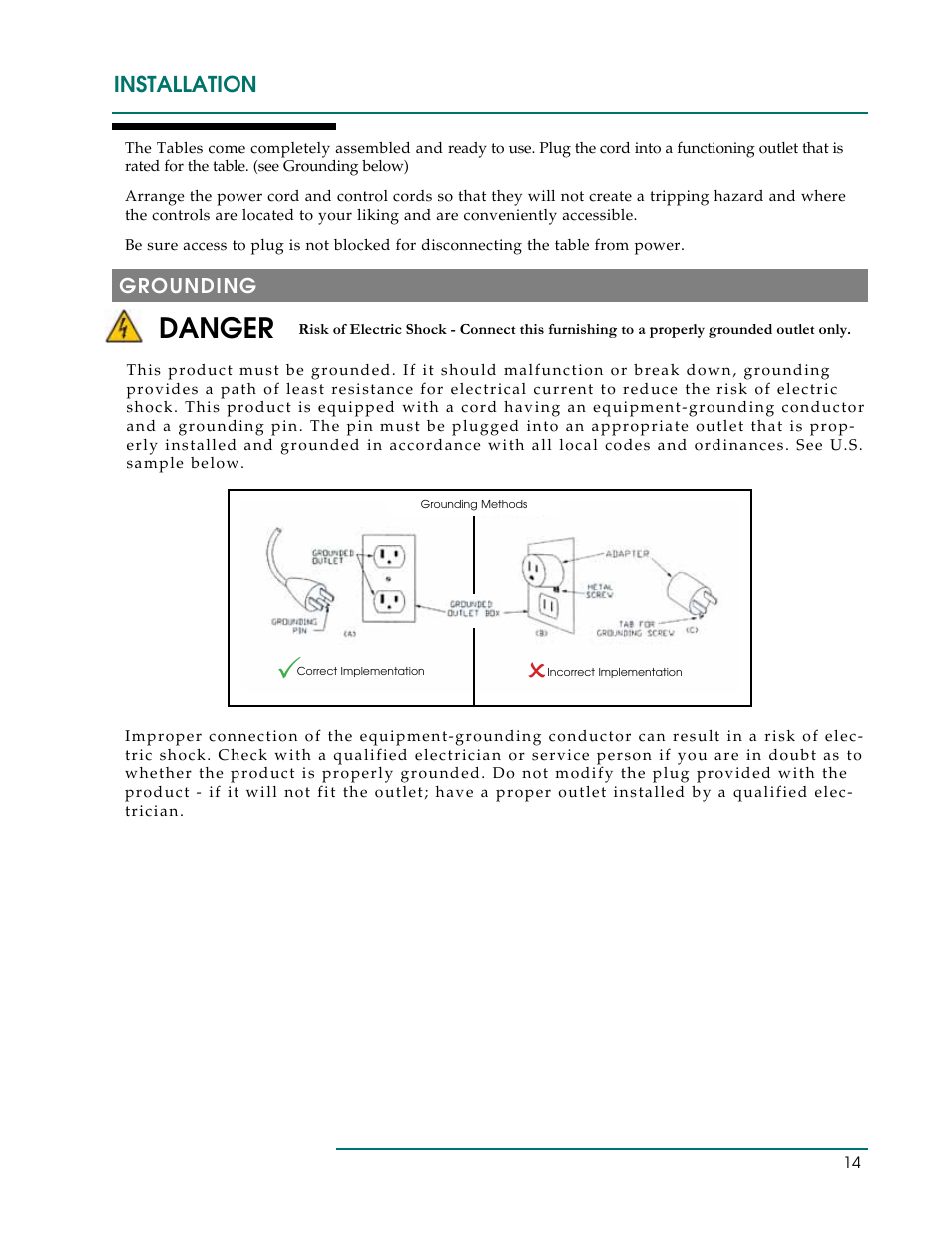 Danger, Installation | Oakworks PT Table User Manual | Page 17 / 36