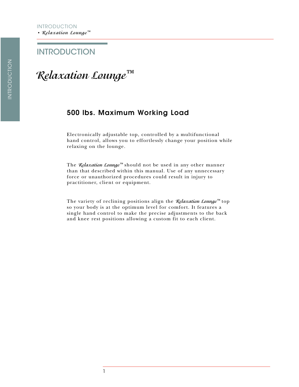 Relaxation lounge, Introduction | Oakworks Relaxation Lounge User Manual | Page 8 / 24