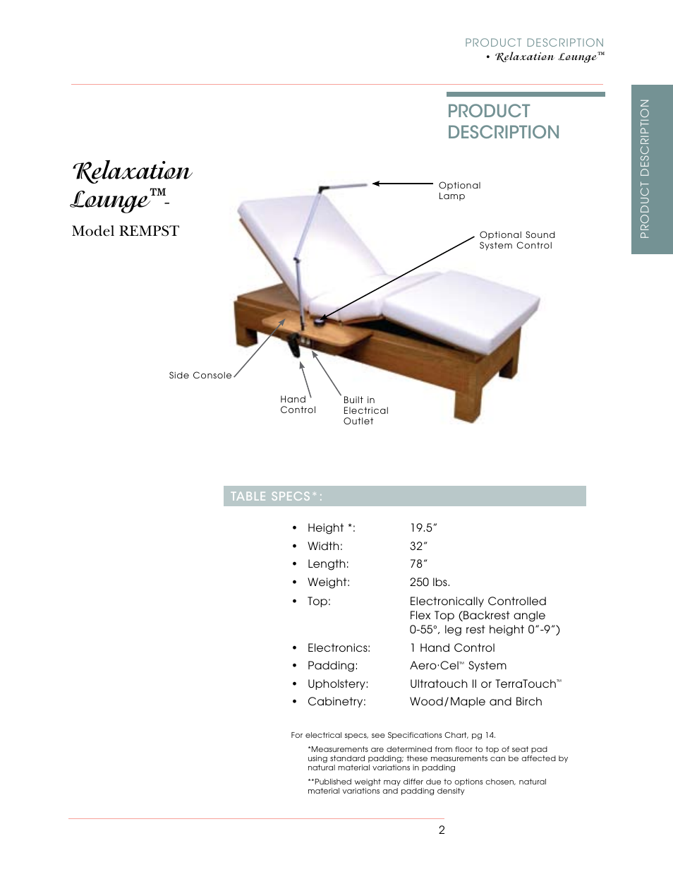 Relaxation lounge, Product description, Model rempst | Oakworks Relaxation Lounge User Manual | Page 9 / 24