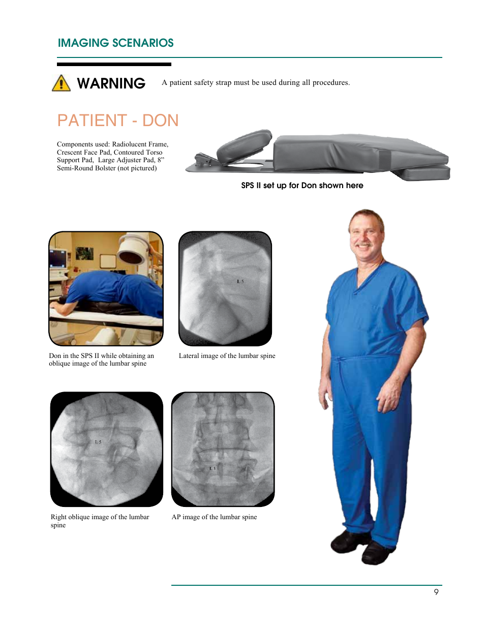 Patient - don, Warning, Imaging scenarios | Oakworks Spine Positioning System II User Manual | Page 12 / 20