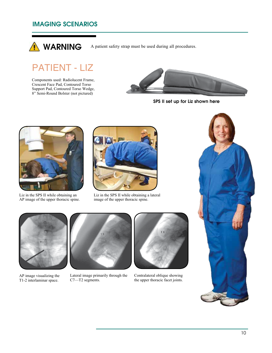 Patient - liz, Warning, Imaging scenarios | Oakworks Spine Positioning System II User Manual | Page 13 / 20