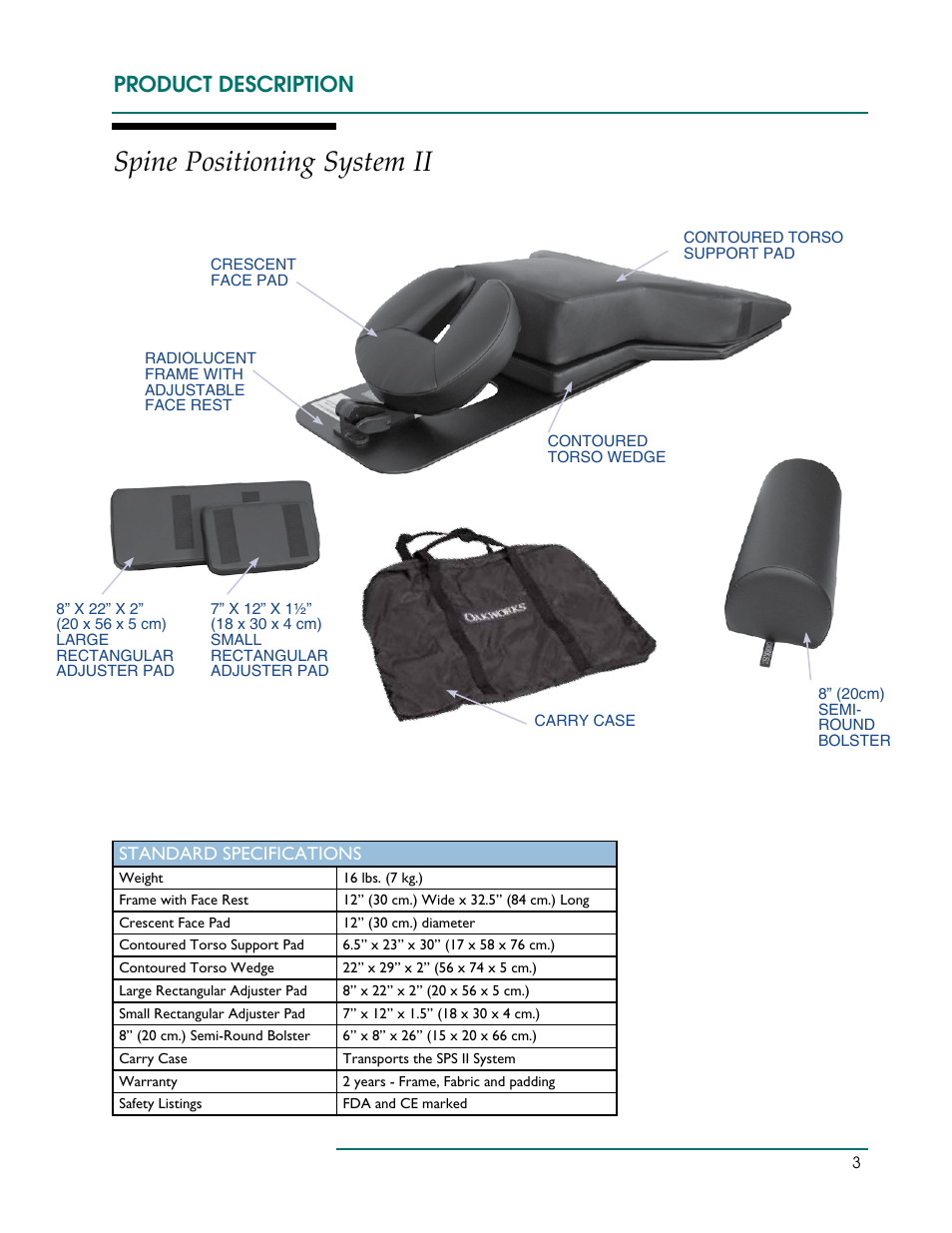 Spine positioning system ii, Product description | Oakworks Spine Positioning System II User Manual | Page 6 / 20