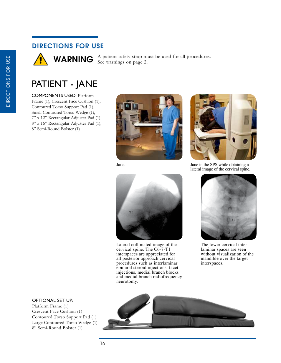 Patient - jane, Warning, Directions for use | Oakworks Spine Positioning System User Manual | Page 18 / 24