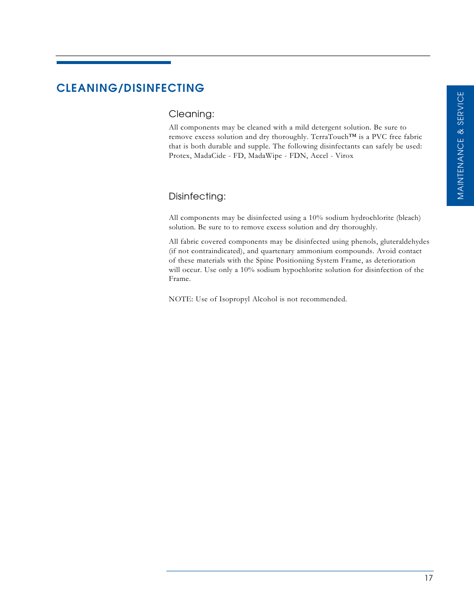 Cleaning/disinfecting | Oakworks Spine Positioning System User Manual | Page 19 / 24