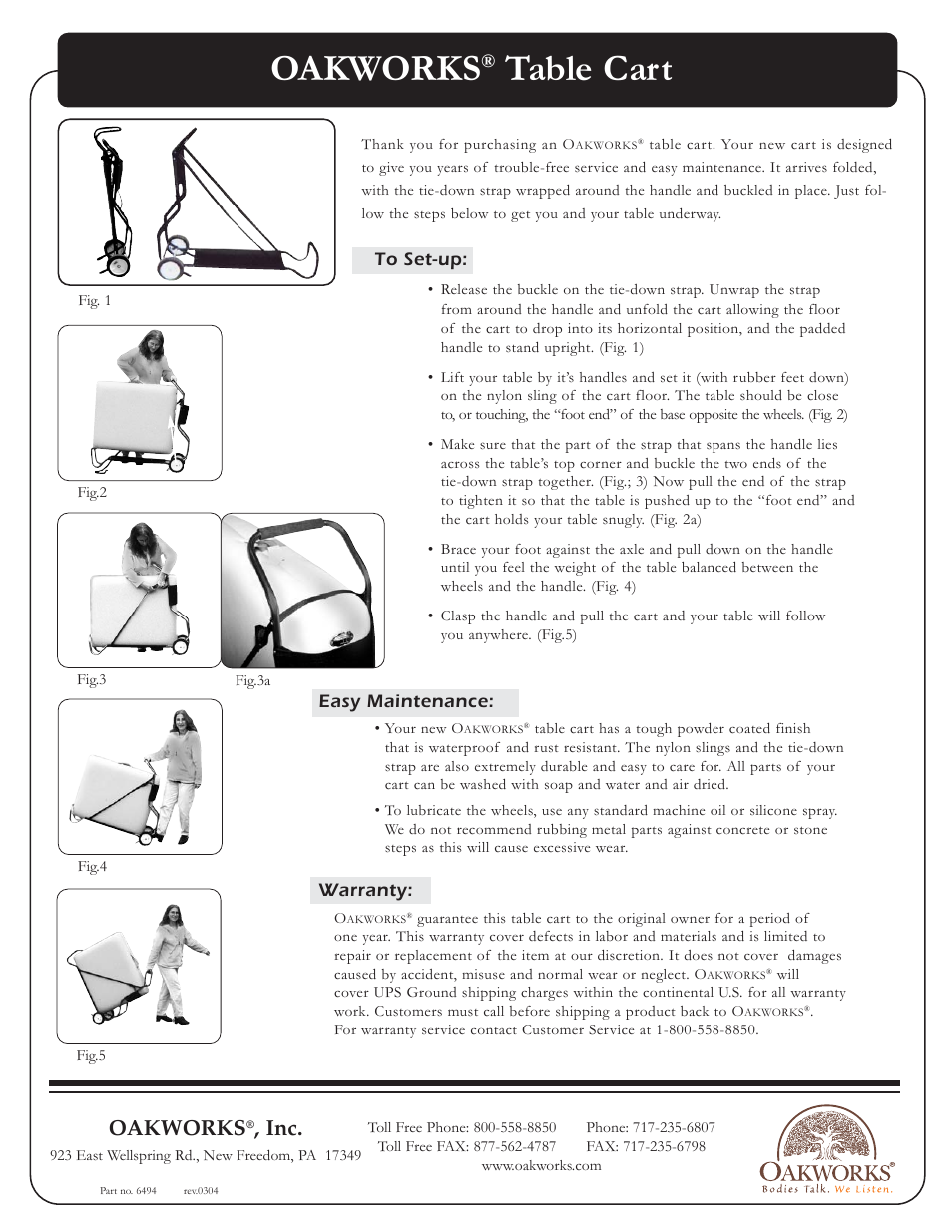 Oakworks Table Cart User Manual | 1 page