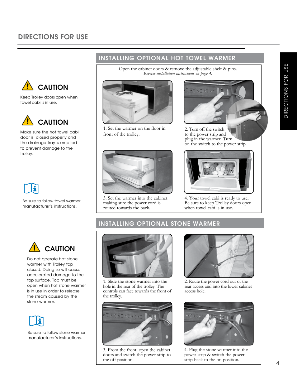 Directions for use, Caution | Oakworks Trolley User Manual | Page 5 / 8