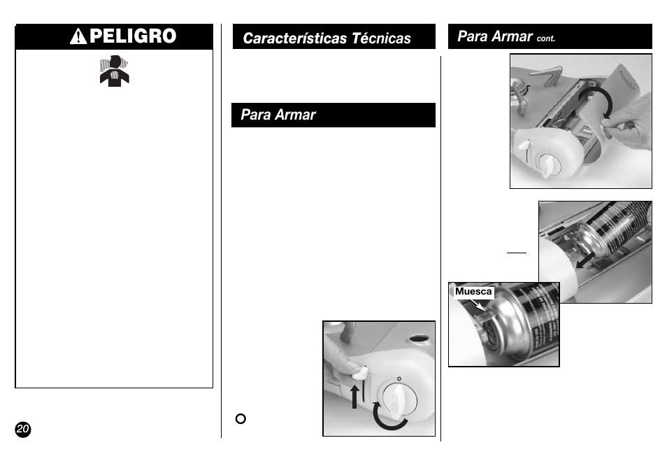 Peligro, Características técnicas, Para armar | Coleman Model 2800 User Manual | Page 20 / 24