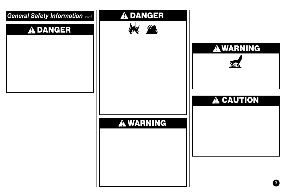 Danger, Danger warning, Warning | Caution, General safety information | Coleman Model 2800 User Manual | Page 3 / 24