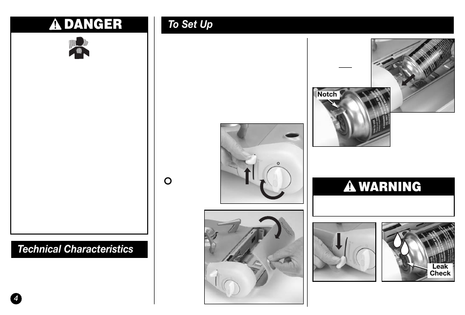 Danger, Warning, Technical characteristics | Coleman Model 2800 User Manual | Page 4 / 24