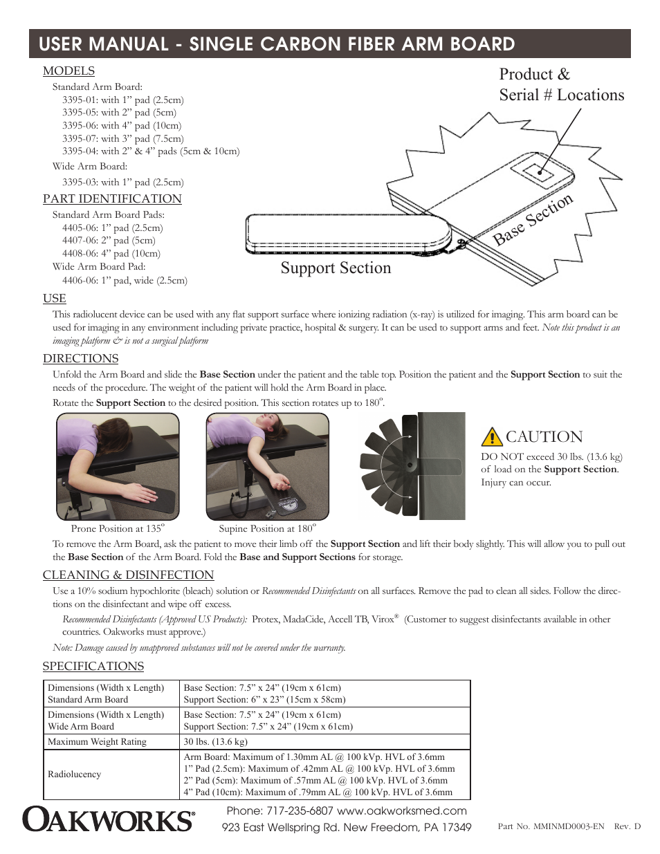 Oakworks Single Carbon Fiber Arm Board User Manual | 1 page