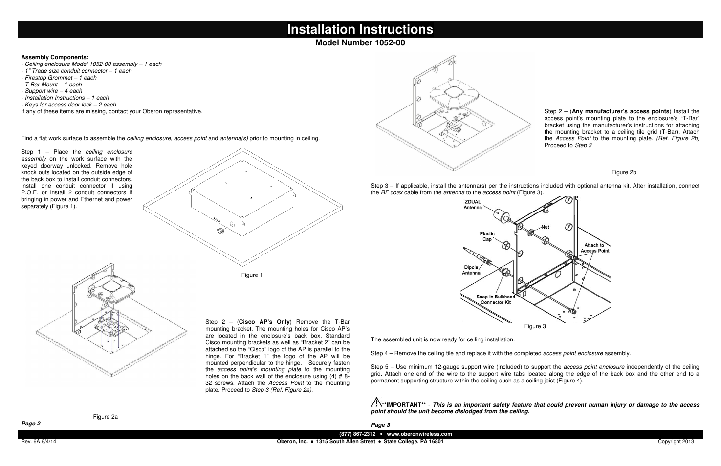 Installation instructions | Oberon 1052-00 User Manual | Page 2 / 2