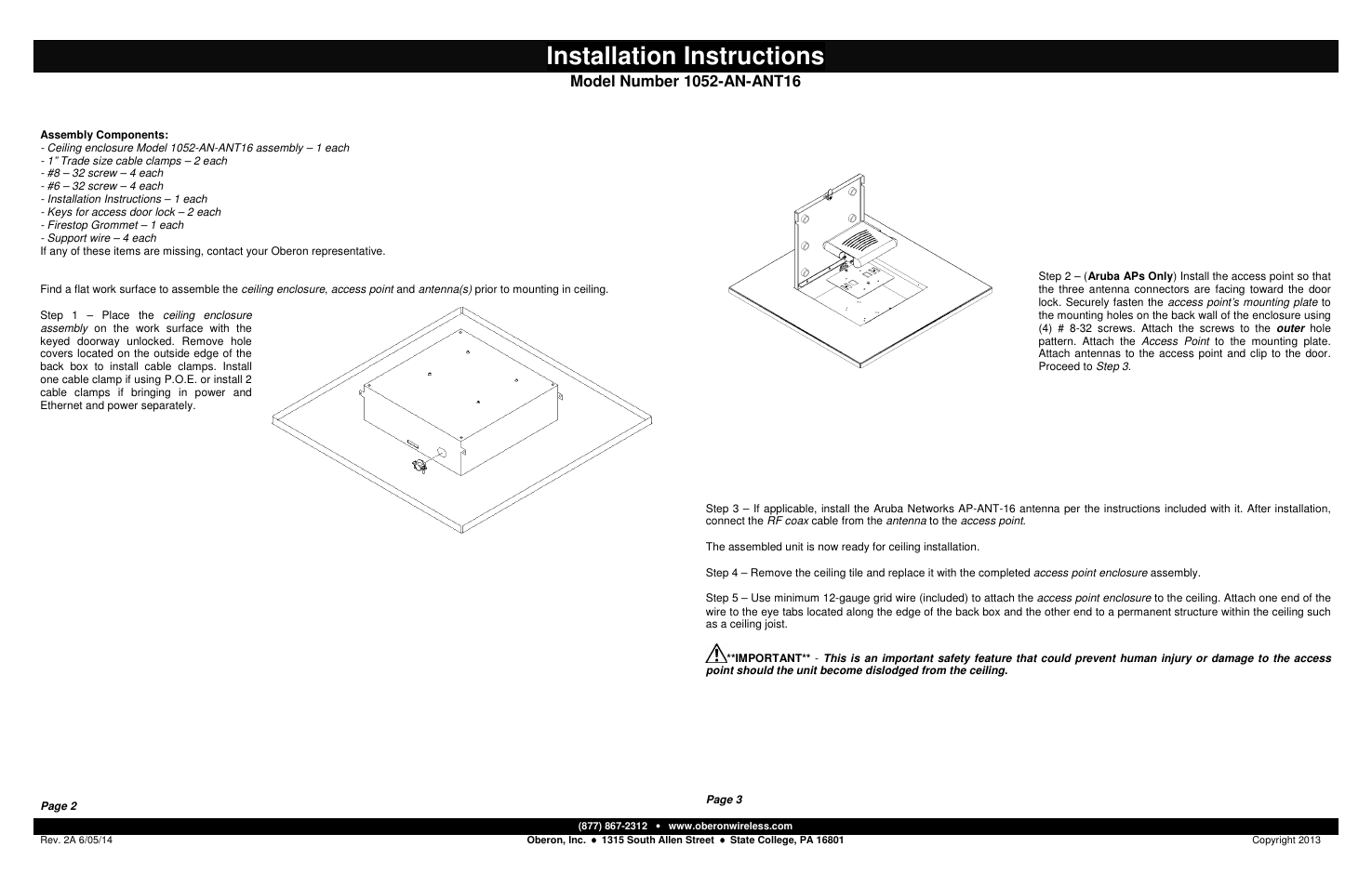 Oberon 1052-AN-ANT16 User Manual | 2 pages