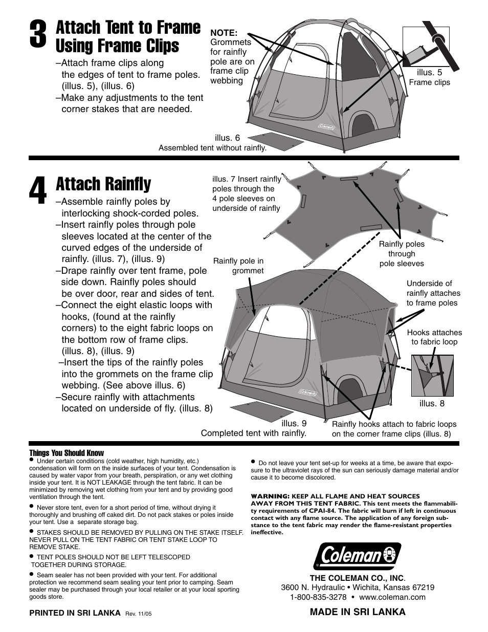 Attach tent to frame using frame clips, Attach rainfly | Coleman TIOGA 3 8'x8' User Manual | Page 2 / 2