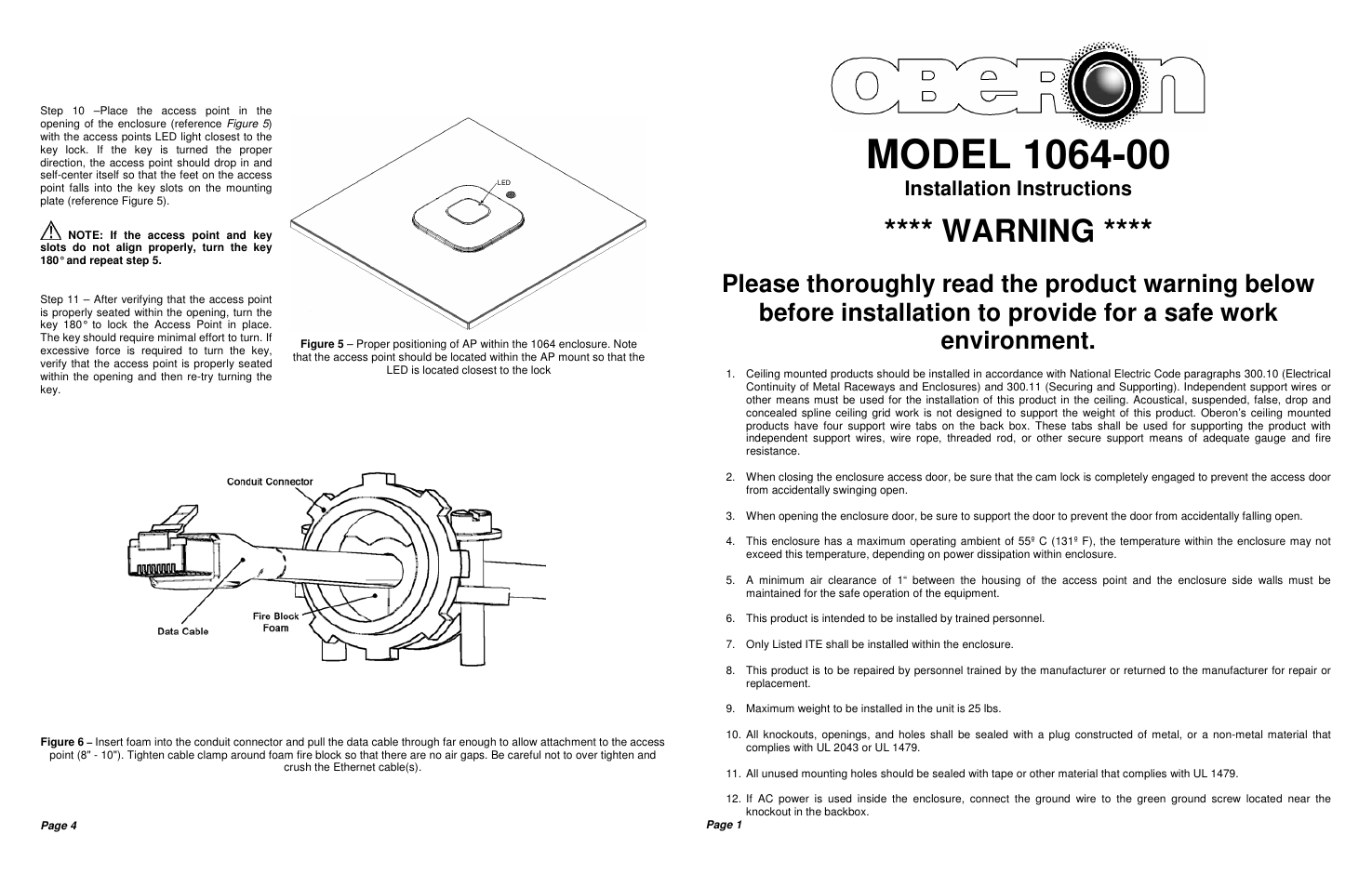 Oberon 1064-00 User Manual | 2 pages