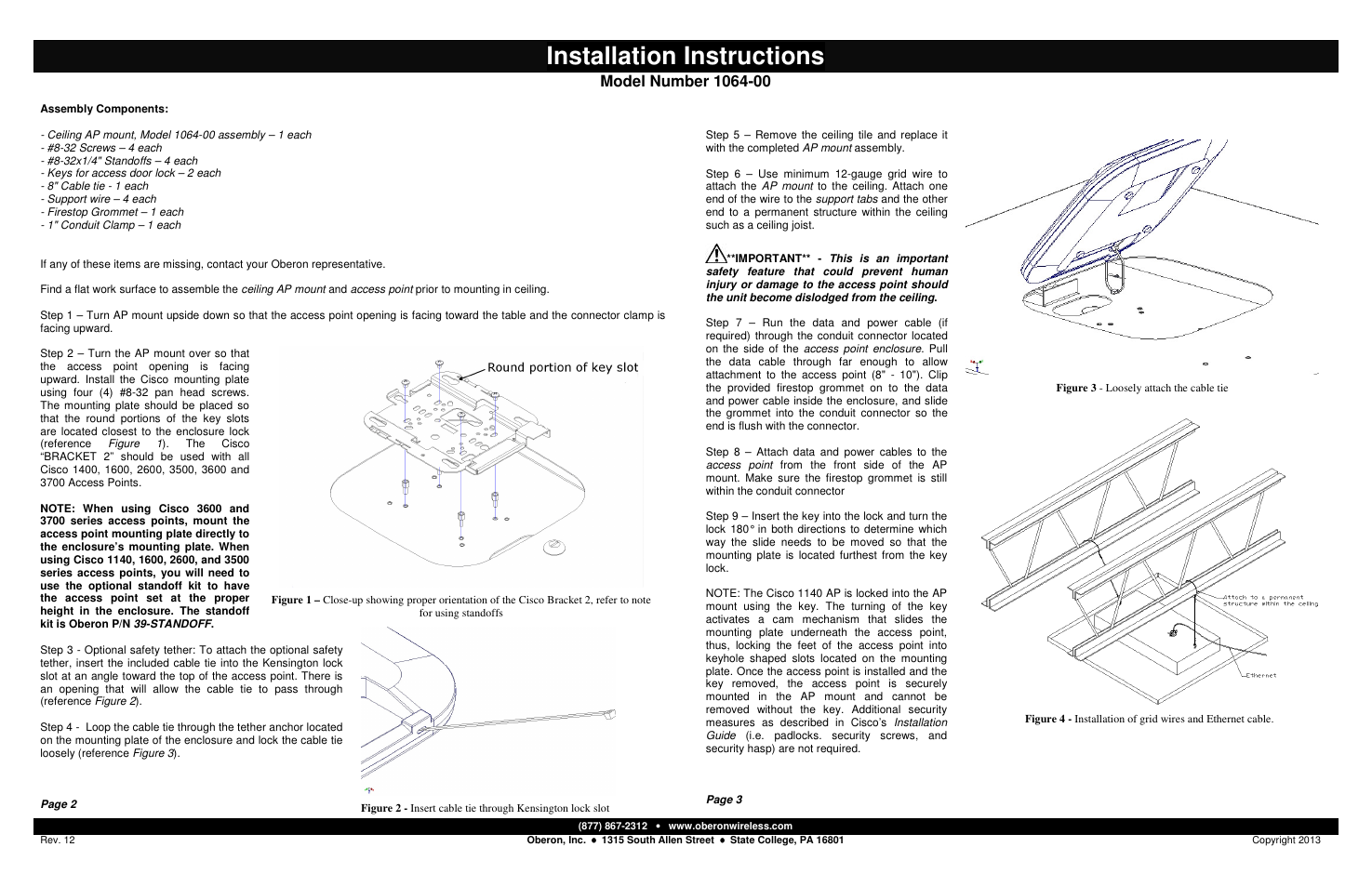 Installation instructions | Oberon 1064-00 User Manual | Page 2 / 2