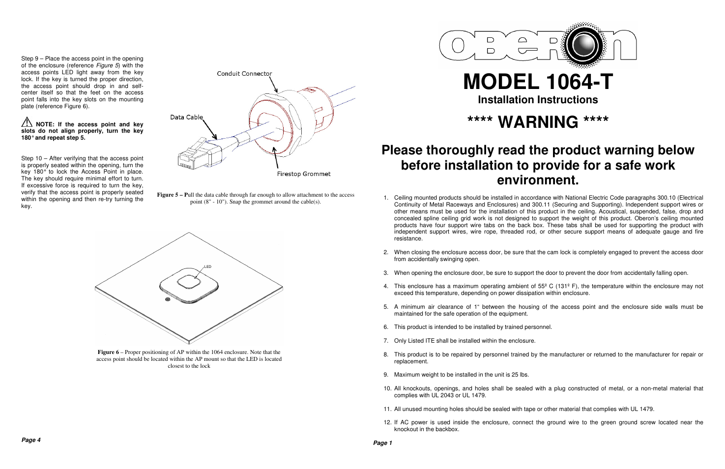 Oberon 1064-T User Manual | 2 pages