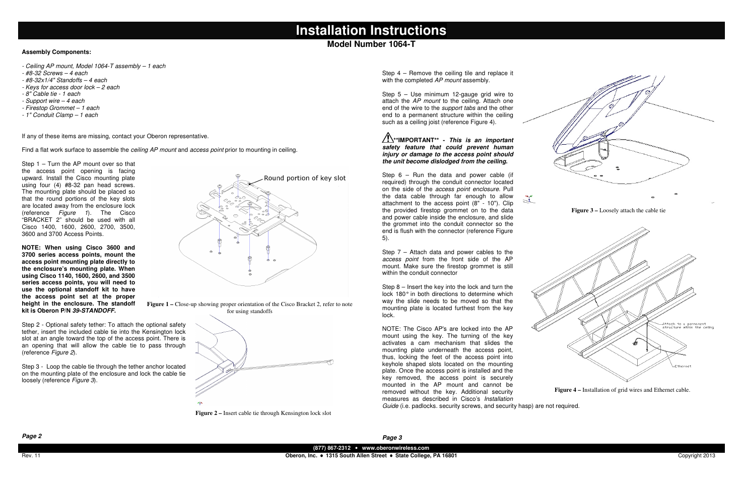 Installation instructions, Model number 1064-t | Oberon 1064-T User Manual | Page 2 / 2