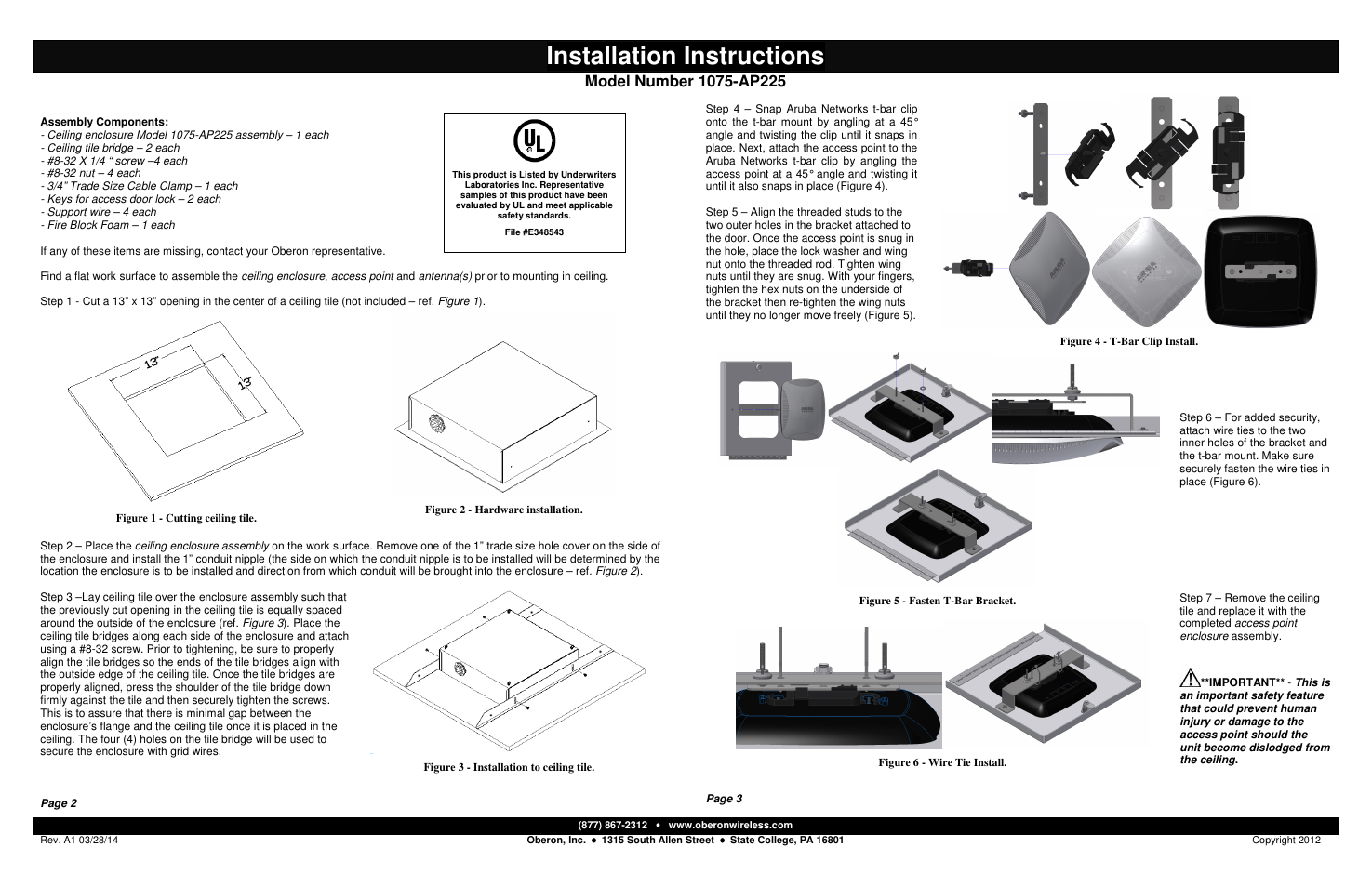 Oberon 1075-AP225 User Manual | 2 pages