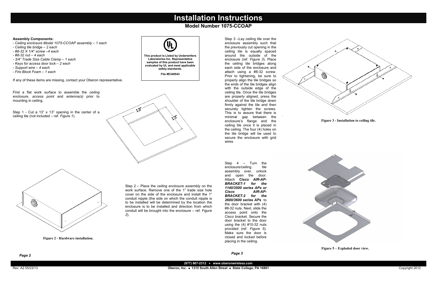 Oberon 1075-CCOAP User Manual | 2 pages