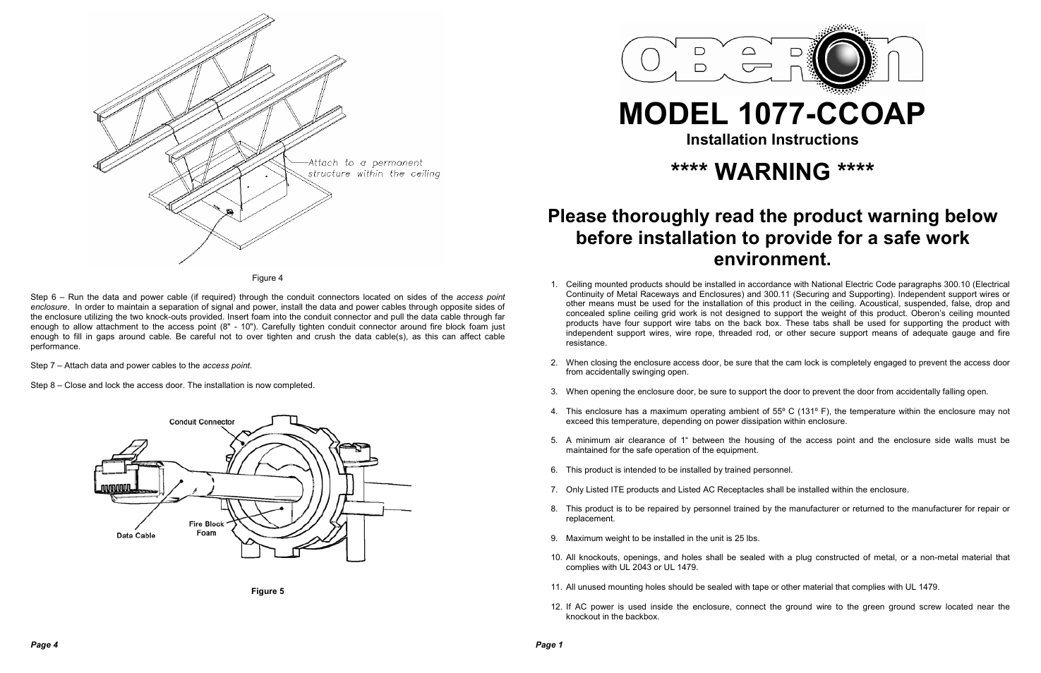 Oberon 1077-CCOAP User Manual | 2 pages