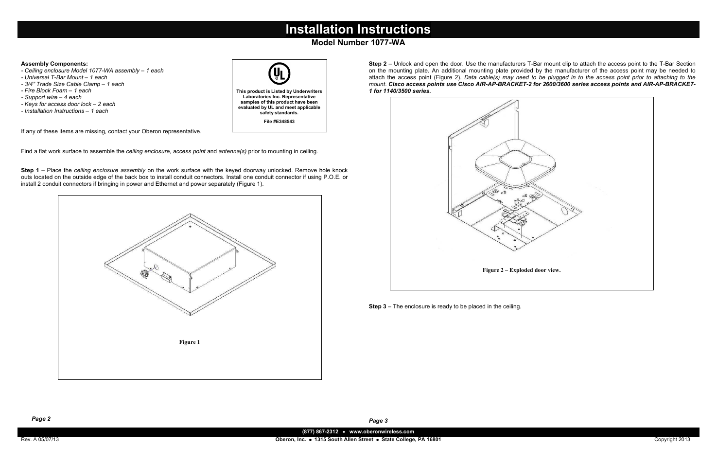 Oberon 1077-WA User Manual | 2 pages