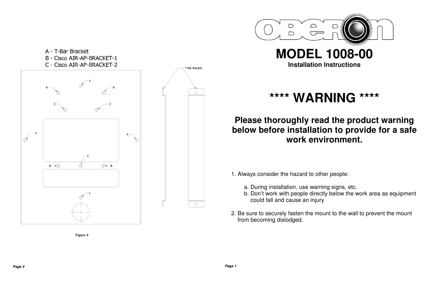 Warning | Oberon 1008-00 User Manual | Page 2 / 2