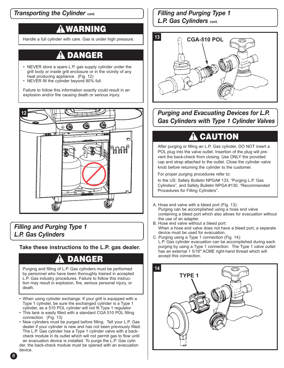 Warning, Danger, Caution | Transporting the cylinder | Coleman 5110 User Manual | Page 6 / 36