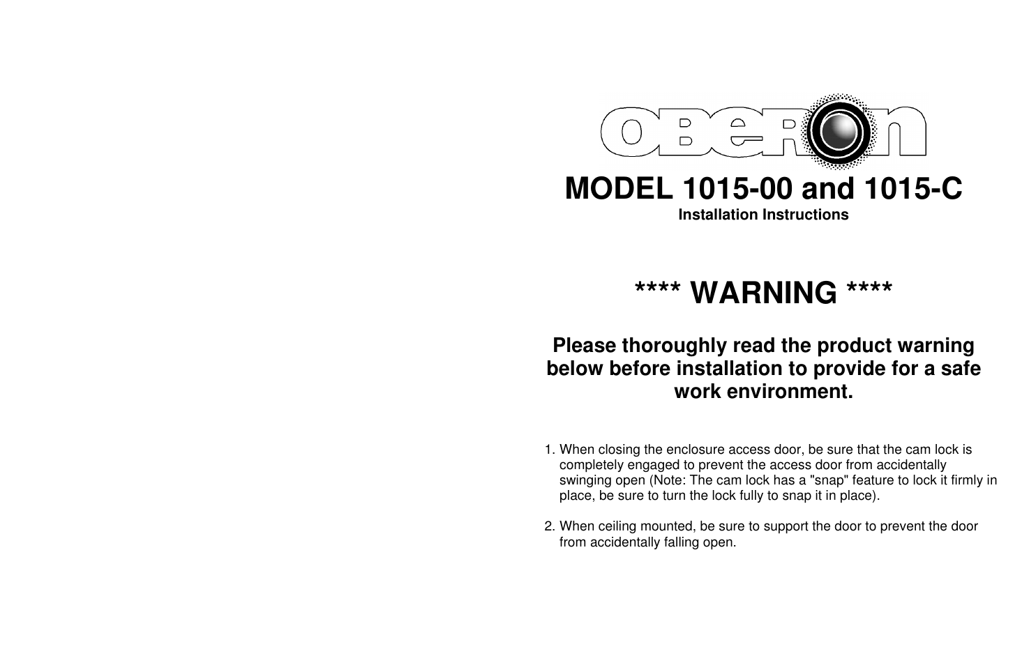 Oberon 1015-C User Manual | 2 pages