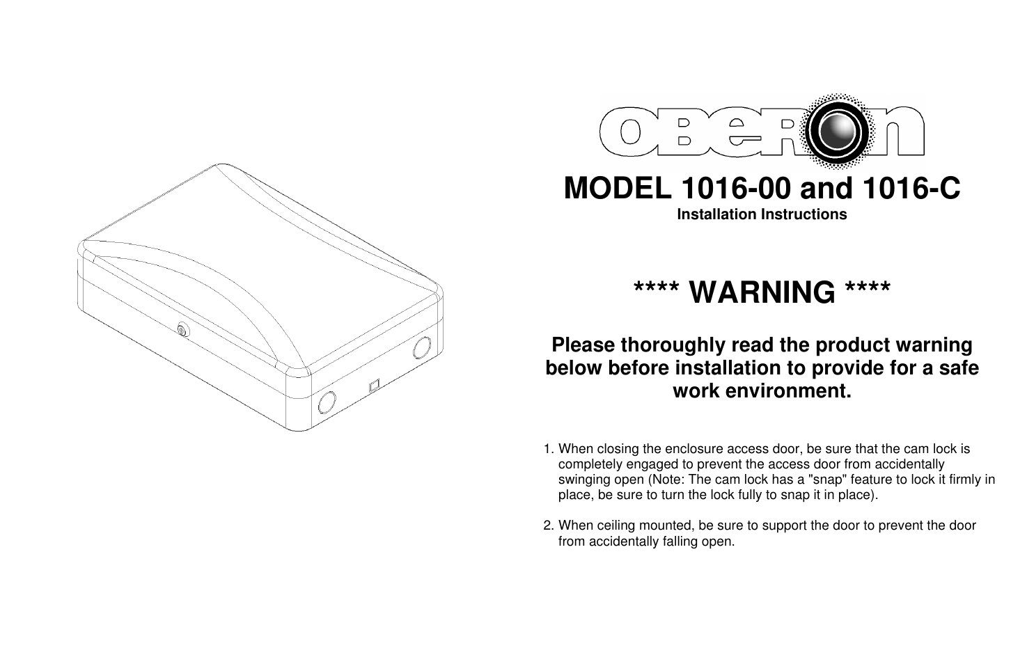 Oberon 1016-C User Manual | 2 pages