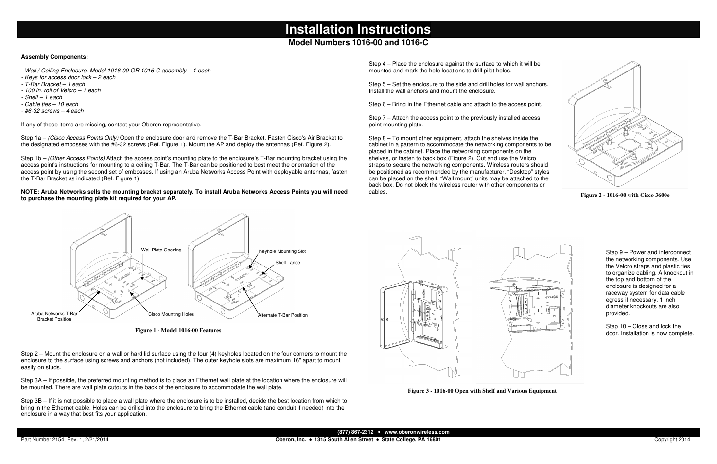 Installation instructions | Oberon 1016-C User Manual | Page 2 / 2