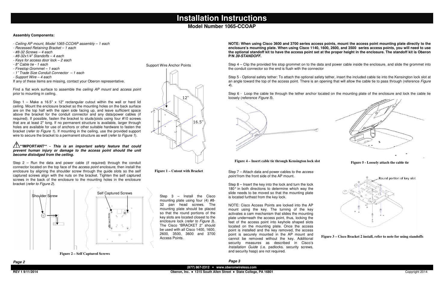 Installation instructions, Model number 1065-ccoap | Oberon 1065-CCOAP User Manual | Page 2 / 2